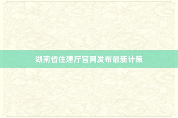 湖南省住建厅官网发布最新计策